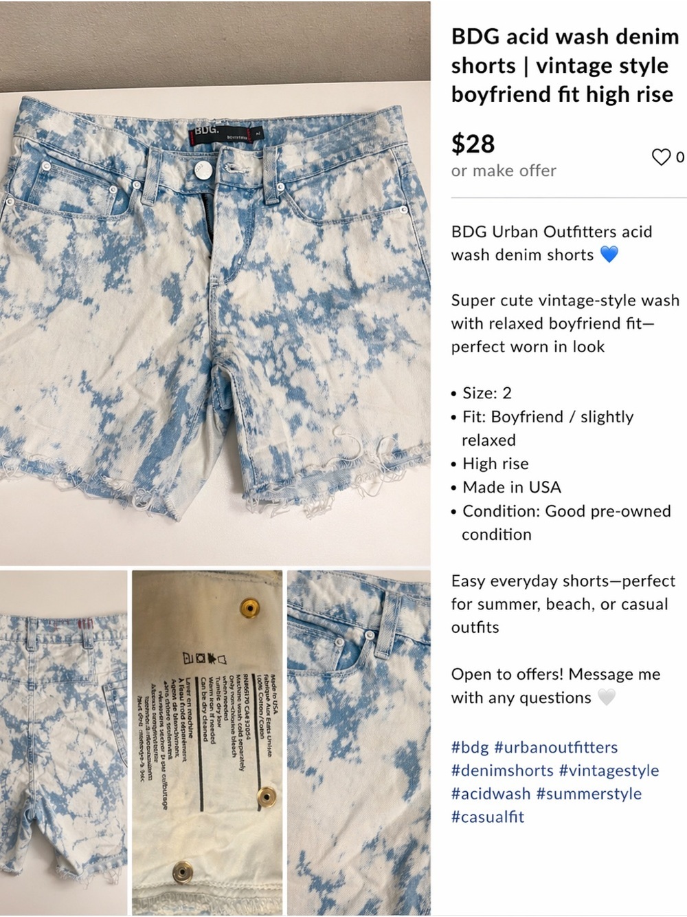 BDG Light Blue & White Acid Wash Denim Shorts